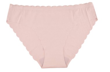 Leylak (lavanta, menekşe, mor) pürüzsüz (görünmez) kadın iç çamaşırı (iç çamaşırı, külot, külot) dalgalı kenar izole, üst ön görünüm