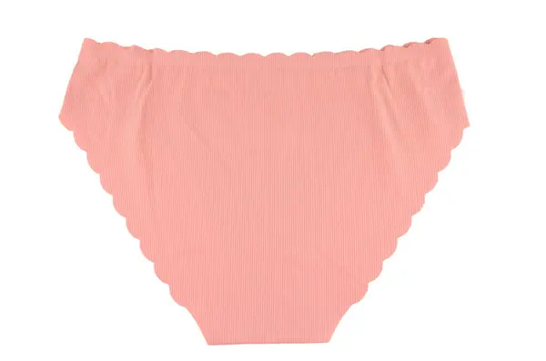 Şeftali pembesi dikişsiz (görünmez) kadın iç çamaşırı (iç çamaşırı, külot, külot) dalgalı kenar izole, üst arka görünüm