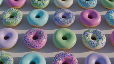 Değişen güneş ışığı altında farklı donutlar hizalanmış (ızgara), 3 boyutlu canlandırma süresi aşımı