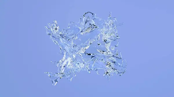 Büyük su sıçrama yakın plan mavi (mor) arkaplan, 3D model