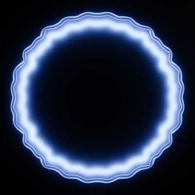 Siyah zemin üzerinde buzlu camdan ve mavi neon ışıktan yapılmış 3D gerçekçi yuvarlak çerçeve