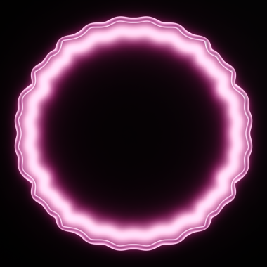 3D gerçekçi yuvarlak çerçeve, buzlu camdan ve siyah arka planda pembe neon ışıktan yapılmıştır.