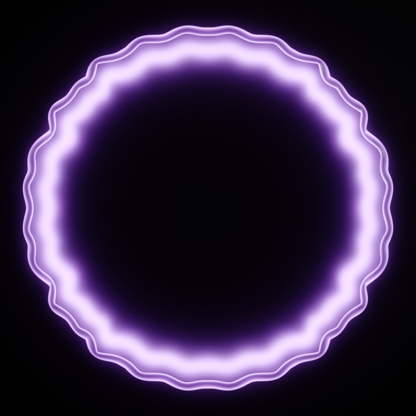 3 boyutlu gerçekçi yuvarlak çerçeve, buzlu camdan ve siyah arka planda mor neon ışıktan yapılmıştır.