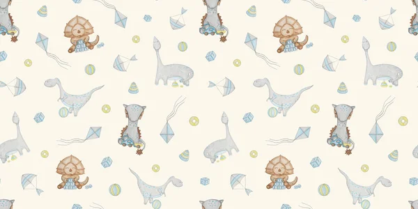 Pattern Dinosaurs Children Toys Beige Background — Stock Photo, Image