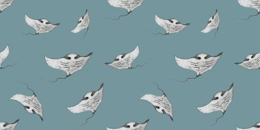 Turkuaz arka planda manta ışınlı bir desen