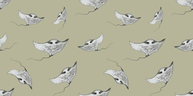 Yeşilimsi bir arka planda manta vatozlu bir desen