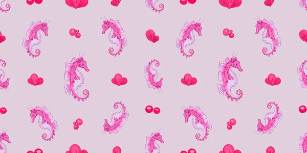 Patroon Met Een Zeepaardje Een Roze Achtergrond — Stockfoto