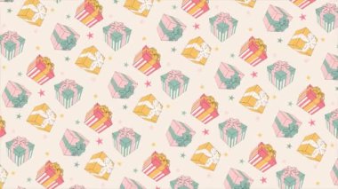 Animated pattern with floating cartoon gift boxes on a seamless loop