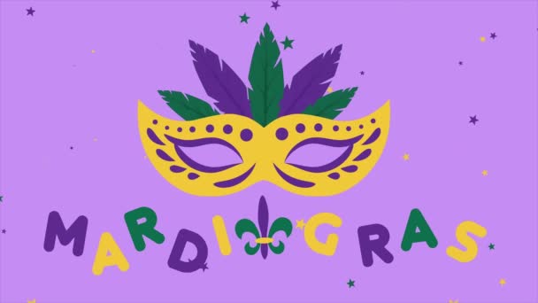 Mardi Gras Karnevalová Animace Maškarní Maskou Symbolem Fleur Lis Barevnými — Stock video