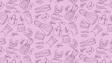 Elle çizilmiş kadın kıyafetleri ve aksesuarları kusursuz bir döngü içinde