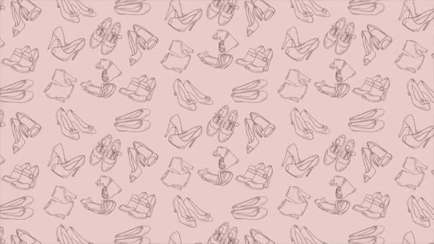 シームレスループ上の女性の靴の手描きのファッションパターン — ストック動画