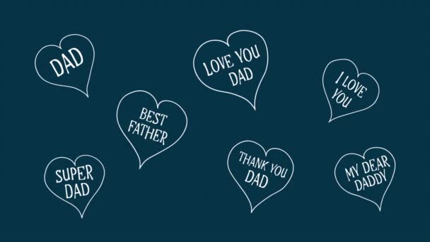 Happy Fathers Day Cartoon Animation Hearts Fishing Rod Dragonfly Sun — Stock Video