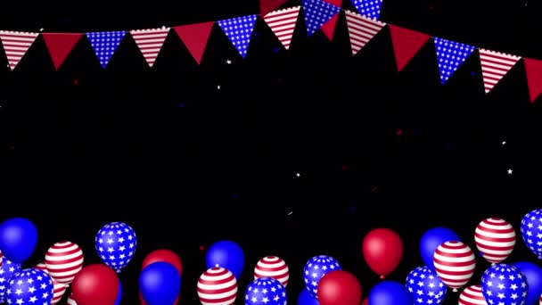 Rámeček Slavnostními Balónky Národních Barvách Americké Vlajky Věnci Průhledném Pozadí — Stock video