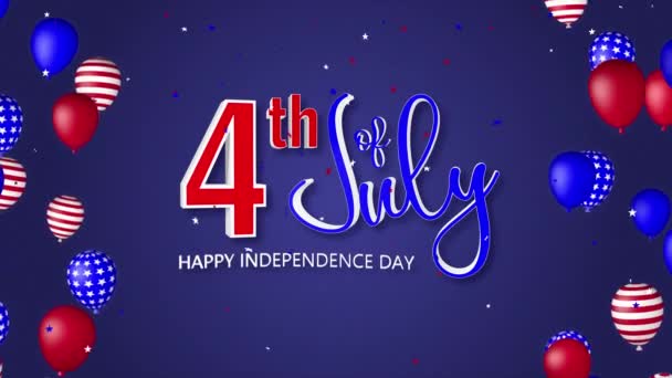 アメリカ国旗の国の色で風船で独立記念日のアニメーション 7月の4日休日の背景シームレスなループ上の4K — ストック動画