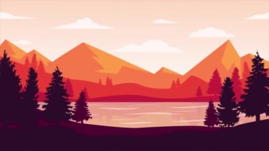 Yangınlı renkli dağ manzarası, pürüzsüz bir döngü içinde animasyon 4K