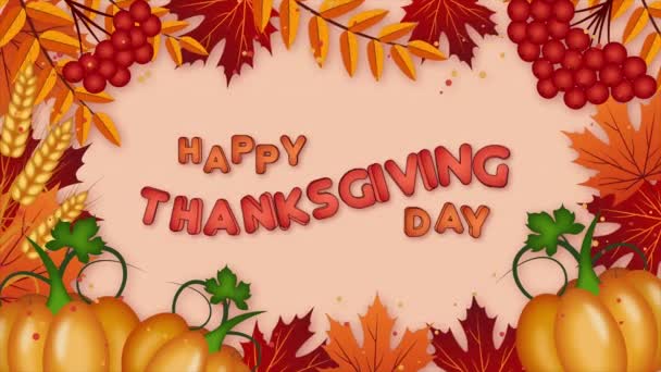 Καλή Ημέρα Ευχαριστιών Ευχετήρια Κάρτα Τίτλο Και Φύλλα Του Φθινοπώρου — Αρχείο Βίντεο