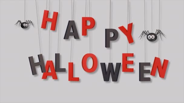 Happy Halloween Animacji Wiszące Litery Pająki — Wideo stockowe
