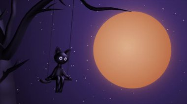 Ay 'ın arka planında sallanan kara kedi