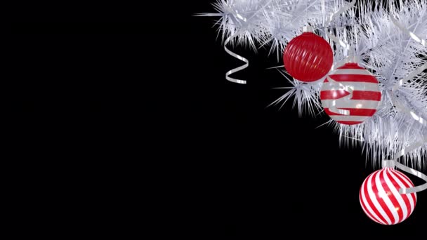 クリスマスの装飾オーバーレイ 3Dアニメーション 松の枝とクリスマスボール シームレスなループ上の透明なアルファチャンネル背景 — ストック動画