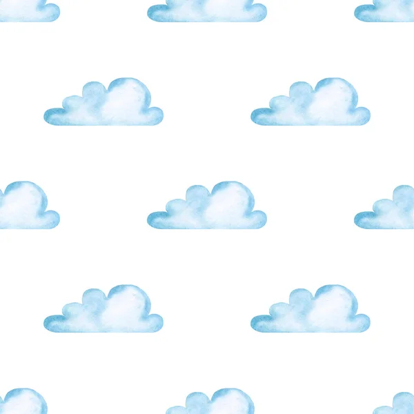 Υδατογραφία Αδιάλειπτη Μοτίβο Σύννεφα Λευκό Φόντο — Φωτογραφία Αρχείου