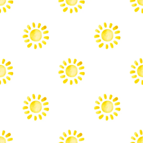 Watercolor Summer Seamless Pattern Yellow Sun — Stock Photo, Image