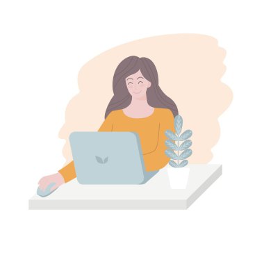 Bilgisayar, dizüstü bilgisayar ve kadın işi yapan bir kız.