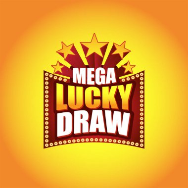 Mega Lucky Draw Logo Etiketi Tasarım Vektörü İllüstrasyonu. Alışveriş, Satış Yarışması, Kazanç, Ödüller, Kupon, Reklam, Pazarlama Teklif