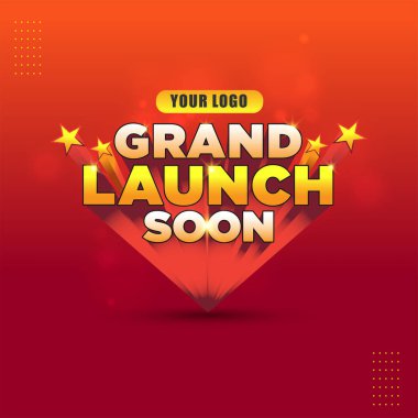 Grand Launch Soon Logo Tasarım Birimi, Etiket vektör Şablonu. Açılış, Duyuru, Reklam Konsepti