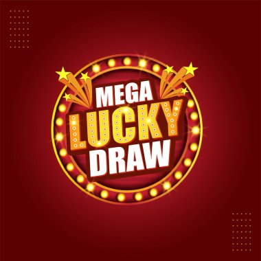 Mega Lucky Draw 3D Stil Efekti. Kırmızı ve altın arkaplanlı Retro Vintage Zarif metin efekti