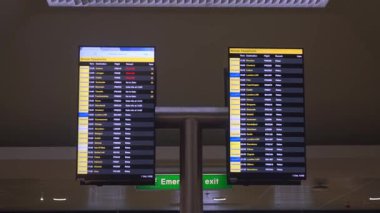 Manchester, İngiltere, 26 Mart 2025: Havalimanı kalkış ekranları çeşitli havayollarından uçuş numaraları, kapılar ve kalkış saatlerini göstermektedir, yoğun bir terminalde gerçek zamanlı seyahat bilgileri sağlanmaktadır.