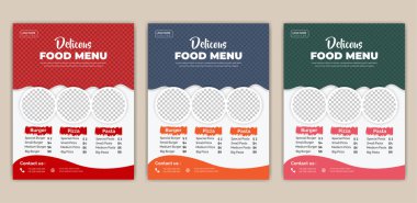 Restoran menüsü, Fast Food Flyer Şablonu aşçılık, kafe ve yemek siparişi, abur cubur. Pankart, poster, broşür, kapak, menü, broşür için vektör illüstrasyonu