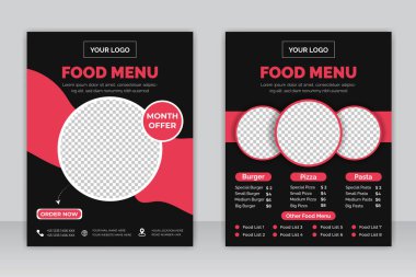 Yiyecek Mekiği A4 boyutunda Vektör Şablonu. Fast Food Flyer Şablonu Yemek Şablonu, kafe ve restoran menüsü, yemek siparişi, abur cubur.