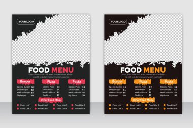 Yiyecek Mekiği A4 boyutunda Vektör Şablonu. Fast Food Flyer Şablonu Yemek Şablonu, kafe ve restoran menüsü, yemek siparişi, abur cubur.