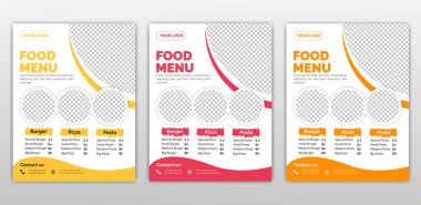 Yiyecek Mekiği A4 boyutunda Vektör Şablonu. Fast Food Flyer Şablonu Yemek Şablonu, kafe ve restoran menüsü, yemek siparişi, abur cubur.