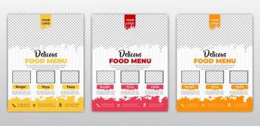 Yiyecek Mekiği A4 boyutunda Vektör Şablonu. Fast Food Flyer Şablonu Yemek Şablonu, kafe ve restoran menüsü, yemek siparişi, abur cubur.