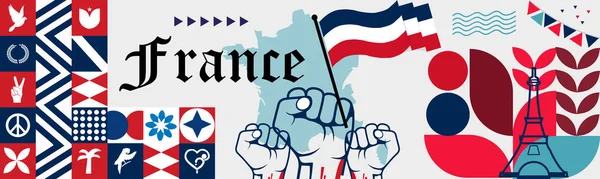 Fransa Ulusal Bayrak Tasarımı Paris Eyfel Kulesi Nin Arka Plan — Stok Vektör