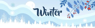 Flat winter landscape. Snowy backgrounds. Snowdrifts. Snowfall. Clear blue sky. Design elements for poster, book cover, brochure, magazine, flyer, booklet. Winter background banner. clipart