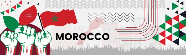 Marruecos Mapa Puños Levantados Diseño Del Día Nacional Día Independencia — Vector de stock