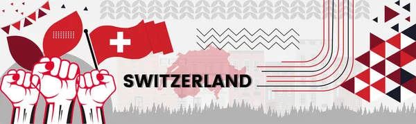 Schweiz Landkarte Und Erhobene Fäuste Nationalfeiertag Oder Unabhängigkeitstag Für Die — Stockvektor