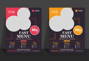 Fast Food Flyer tasarım şablonu aşçılık, kafe ve restoran menüsü, yemek siparişi, abur cubur. Pankart, poster, broşür, kapak, menü, broşür için vektör illüstrasyonu