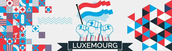 Luxemourg Landkarte Und Erhobene Fäuste Nationalfeiertag Oder Unabhängigkeitstag Design Für — Stockvektor