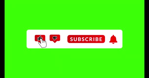Subscribe Button Green Screen Animação Subscrever Notificação Para Canal Youtube — Vídeo de Stock