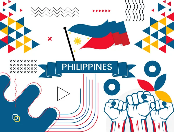 Philippines Χάρτης Και Ύψωσε Γροθιές Εθνική Ημέρα Ημέρα Ανεξαρτησίας Σχεδιασμός — Διανυσματικό Αρχείο