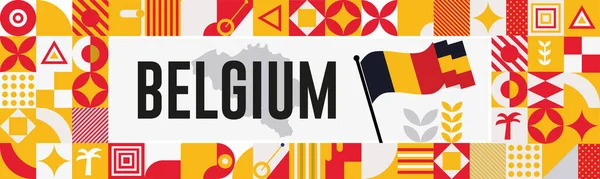 Belgie Národní Den Banner Mapou Vlajkové Barvy Téma Pozadí Geometrické — Stockový vektor