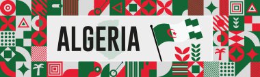 Haritalı ALGERIA ulusal günlük pankartı, bayrak rengi tema arkaplanı ve geometrik soyut Kırmızı yeşil tasarımı. soyut modern tasarım.