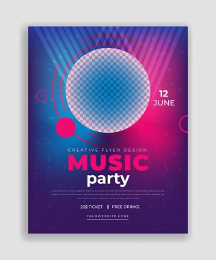 Gece dans partisi müzik gecesi poster şablonu. Elektro stili konser disko kulübü parti ilanı davetiyesi. Vektör müzik ilanı Jazz festivali. Müzik posteri.
