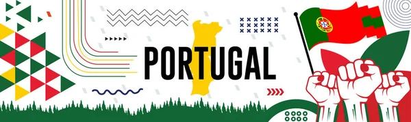플래그 기하학적 복고풍 레드와 디자인으로 포르투갈 국가의 현대적인 디자인 — 스톡 벡터