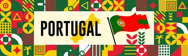 Portugal Bannière Fête Nationale Avec Carte Drapeau Couleurs Thème Fond — Image vectorielle