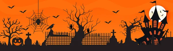 Halloween City Panorama Halloween Stijl Oranje Gele Achtergrond Vectorillustratie — Stockvector