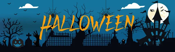 Панорама Города Хэллоуина Стиле Хэллоуина Halloween Night Happy Halloween Vector — стоковый вектор